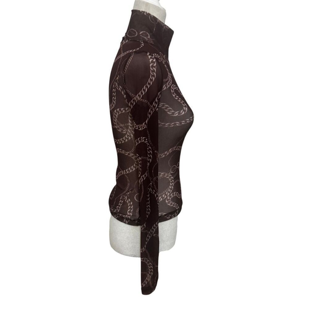 Ksubi Sheer Mesh Chain Print Turtleneck Top – Brown – XS-Y2k Grunge Indie Sleeze - Picture 3 of 6